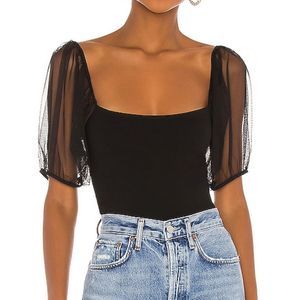 Free people square neck puff sleeve black blouse